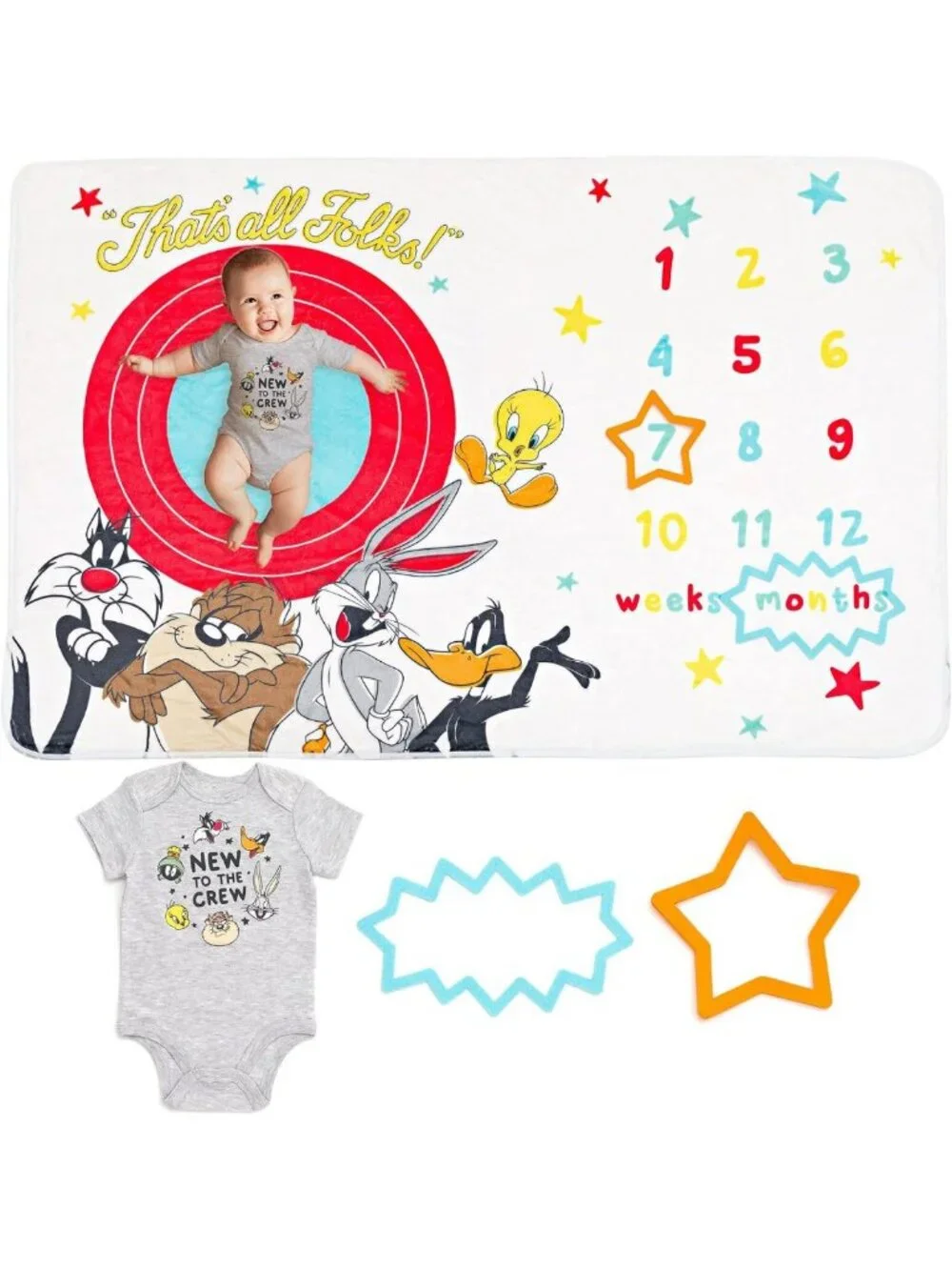 Adorable Baby Bodysuit Set with Milestone Blanket - Looney Tunes Characters, 4